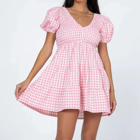 princess polly gingham mini dress Winxie Shirred Mini Dress Red Gingham